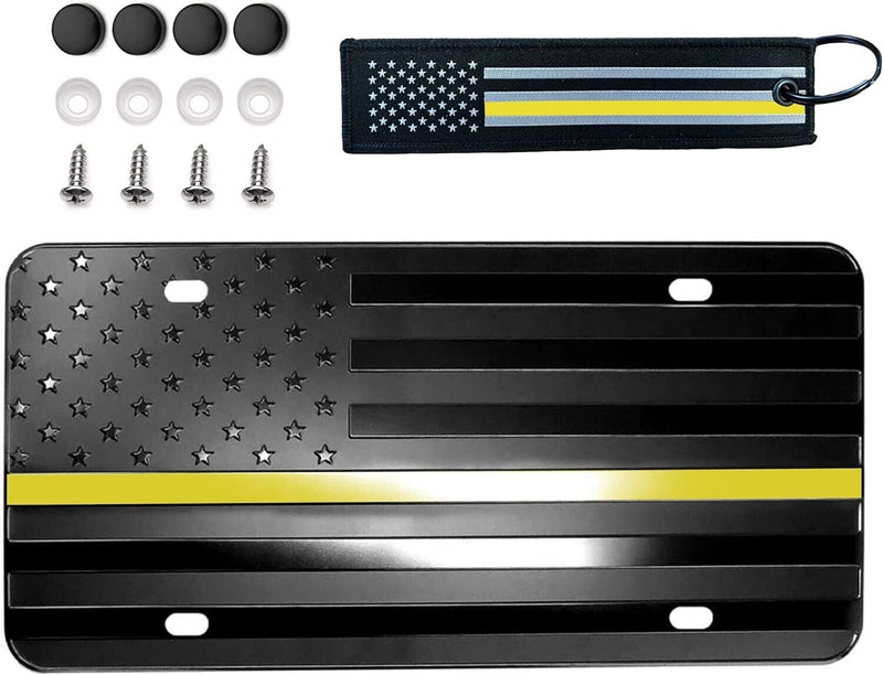 American Flag Thin Gold Yellow Line Dispatchers License Plate Truck Auto Car Tag