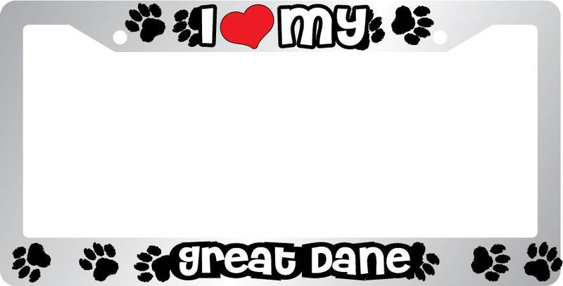 Chrome License Plate Frame I Heart My Great Dane Auto Accessory Peticular  Mod-GRAPH9856236-6628
