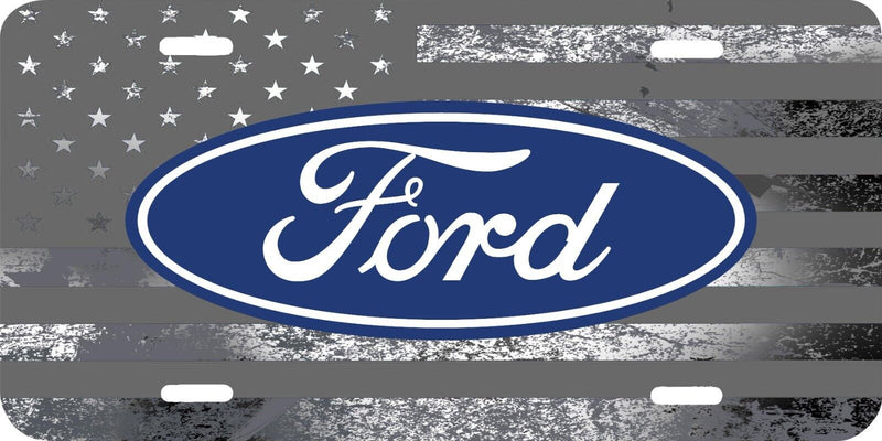 GRAY GRAY AMERICAN FLAG BLUE FORD VEHICLE ALUMINUM LICENSE PLATE TAG .040 GA
