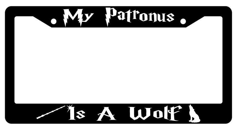 My Patronus Is A Wolf Black Plastic License Plate Frame Auto For Harry Potter  Mod-GRAPH9856236-3449