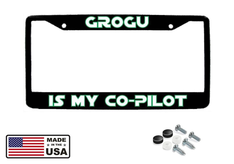 NEW! MANDALORIAN FANS! GROGU/IS MY CO-PILOT" BLACK LICENSE PLATE FRAME