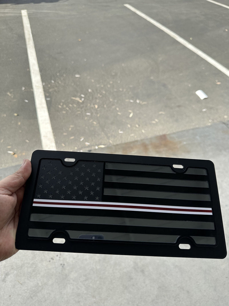 White and Red Line Blacked out USA American Flag Mirror Acrylic License Plate