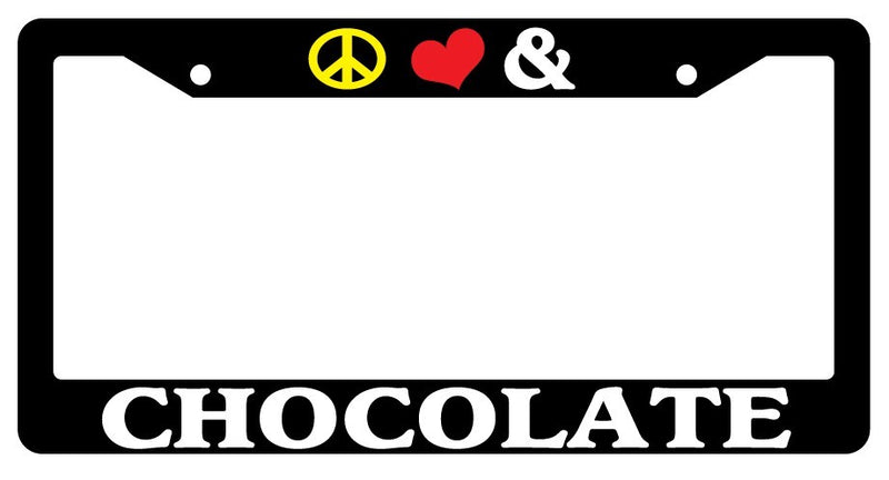 Black License Plate Frame Peace Love And Chocolate Auto Accessory Novelty  Mod-GRAPH9856236-2271