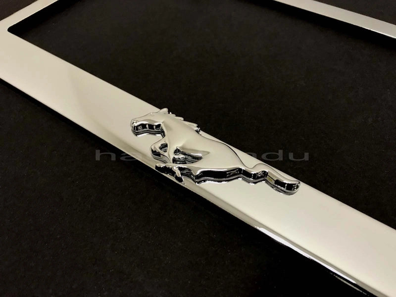 1x HORSE PONY 3D Emblem STAINLESS STEEL License Plate Frame + Screw Cap