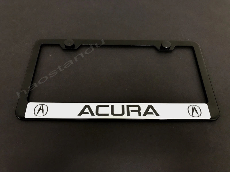 1x Acura HALO BLACK Stainless Metal License Plate Frame + Screw Caps