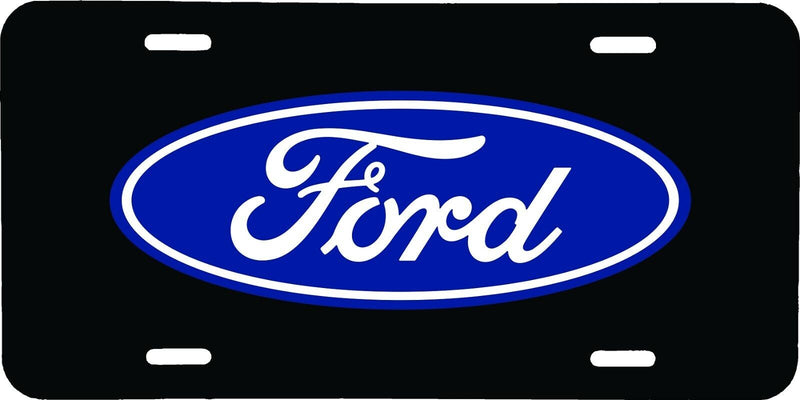 BLUE FORD BADGE WITH BLACK BACKGROUND VEHICLE ALUMINUM LICENSE PLATE TRUCK TAG