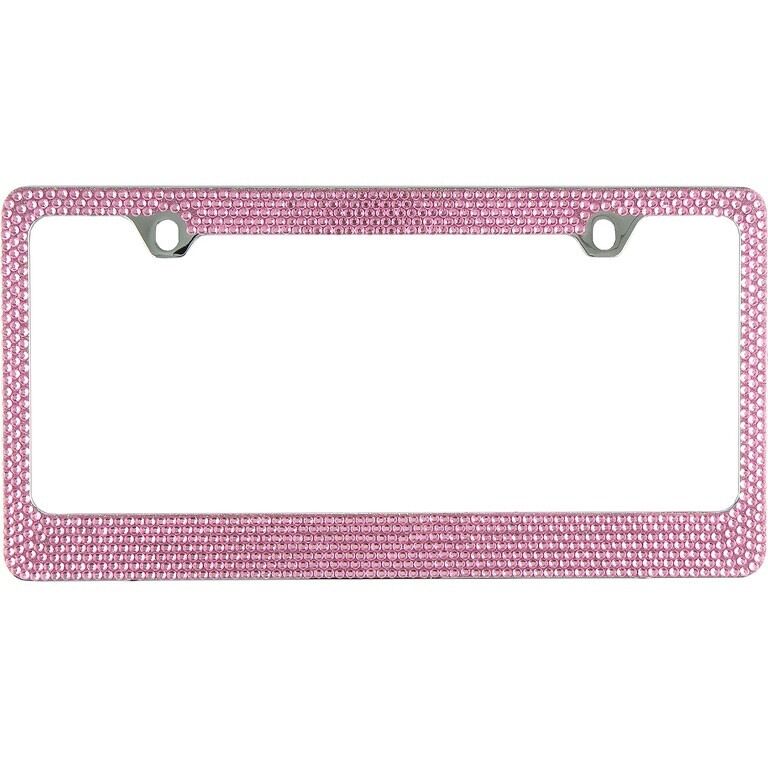 Bling Pink Crystal Rhinestone Metal License Plate Frame+Free Bling Cap