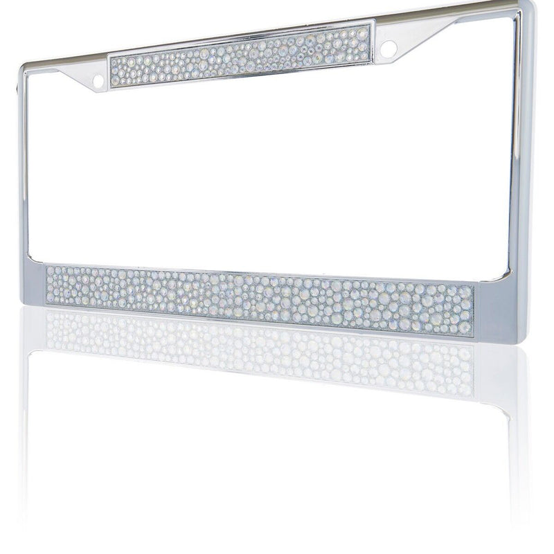 Premium Chrome Mix AB Bling Crystal Diamond License Plate Frame for Car-Truck