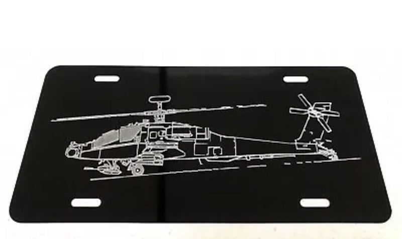 Army Apache Helicopter Car Tag Diamond Etched on Aluminum License Plate