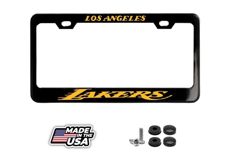 Los Angeles Lakers Black License Plate Frame Yellow Made of Powder Coated Metal