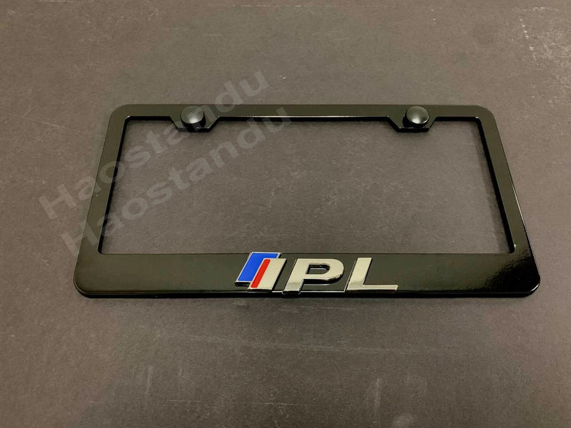 1x For "IPL" 3D Emblem BLACK Stainless License Plate Frame RUST FREE + Screw Cap