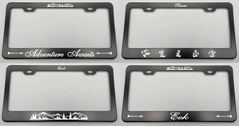 Laser Engraved License Plate Frame Black Stainless Steel fit BMW, Porsche