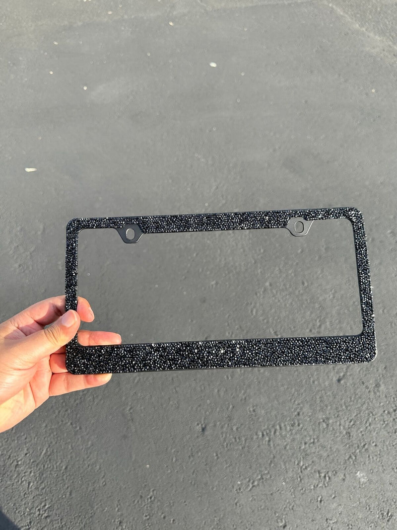 Rocking Bling Crystal Diamond Rhinestone License Plate Frame Black