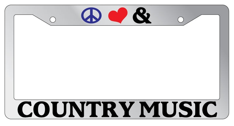 Chrome License Plate Frame Peace Love And Country Music Auto Accessory Novelty  Mod-GRAPH9856236-4979