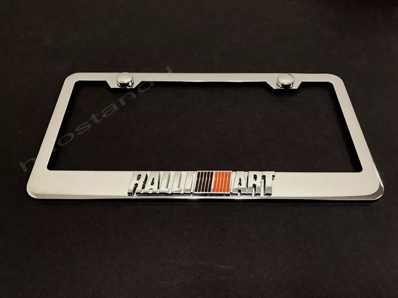 1x RALLIART 3D Emblem STAINLESS STEEL License Plate Frame RUST FREE + Screw Cap