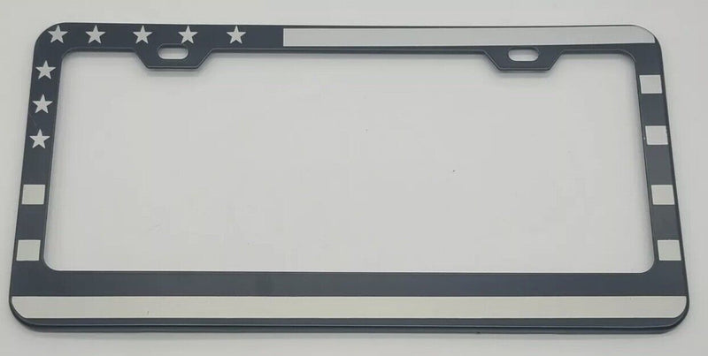 USA Flag Black & Silver Stainless Steel License Plate Frame American Flag 2 pack