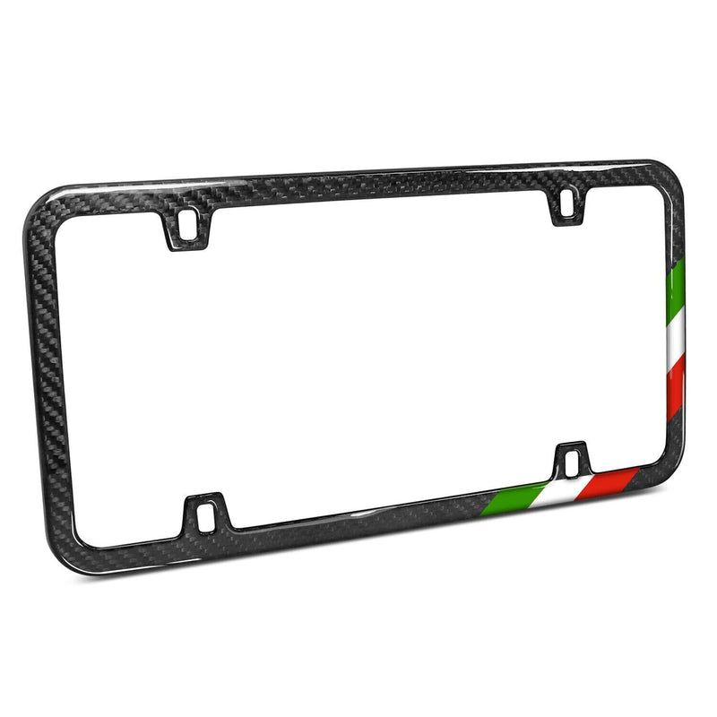 Real Black Carbon Fiber Italy Flag in Sports Stripe Slim License Plate Frame v2