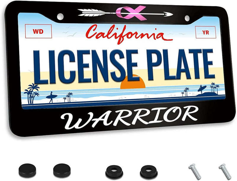 Breast Cancer Awareness Warrior License Plate Frame Pink Ribbon