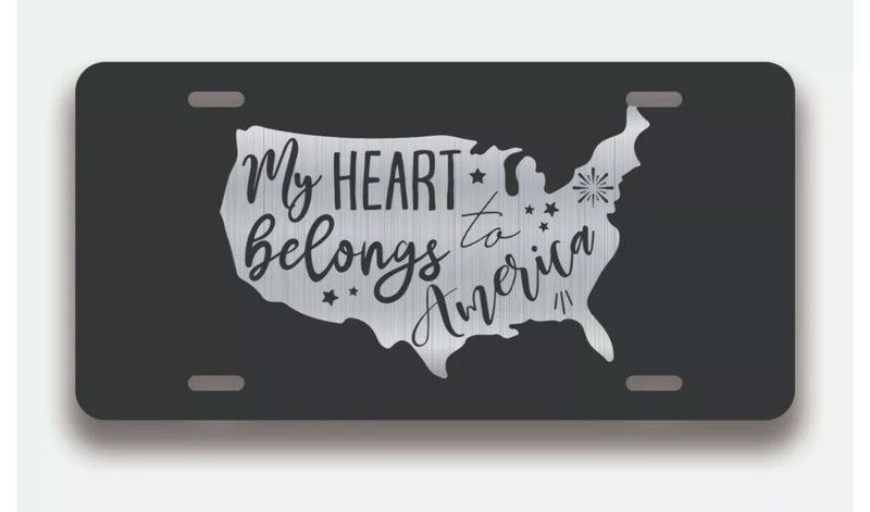 My Heart Belongs To America License Plate Tag Vanity Novelty Metal ; 6 x 12 in