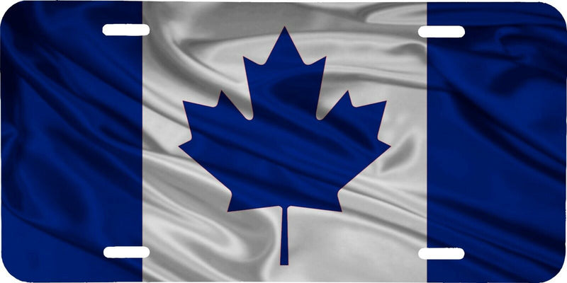 WAVING CANADIAN FLAG BLUE WHITE LEAF VEHICLE LICENSE PLATE AUTO CAR