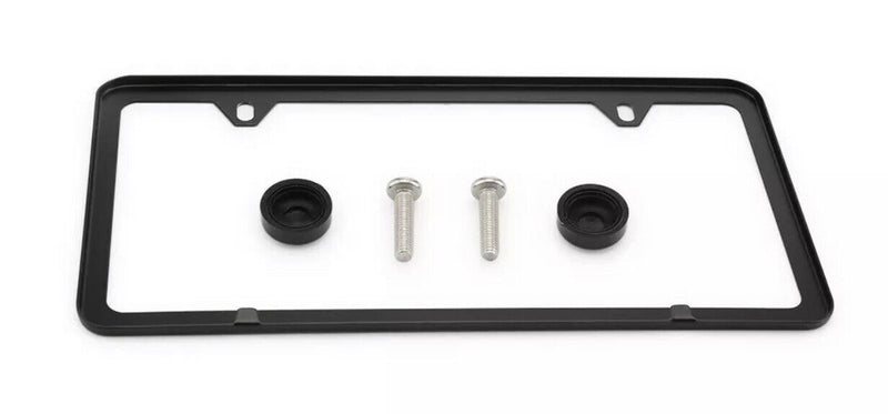 Stainless Steel License Plate Frame w Screw Caps Thin 2 Hole- Silm Black