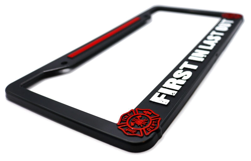 First In Last Out Firefighter License Plate Frame