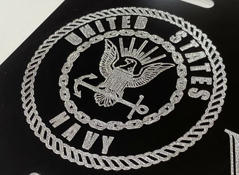 US Navy Veteran Car Tag Engraved Diamond Etched Gloss Black License Plate GIFT