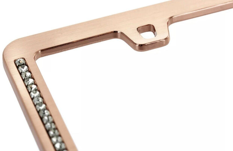 Rose Gold Metal License Plate Frame Two Rows of Clear Bling Crystals