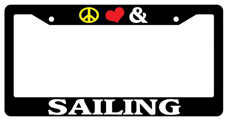 Black License Plate Frame Peace Love And Sailing Auto Accessory Novelty  Mod-GRAPH9856236-2282