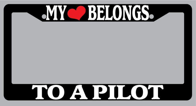 Black License Plate Frame "My Heart Belongs To A Pilot" Auto Accessory Novelty  Mod-GRAPH9856236-1029