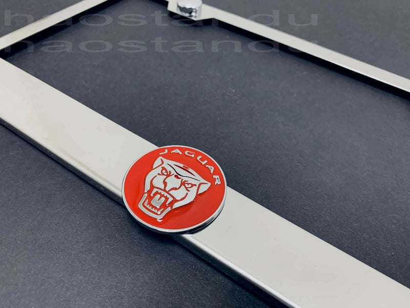 1x "Red Jaguar LOGO" 3D Emblem STAINLESS STEEL License Plate Frame RUST FREE +caps