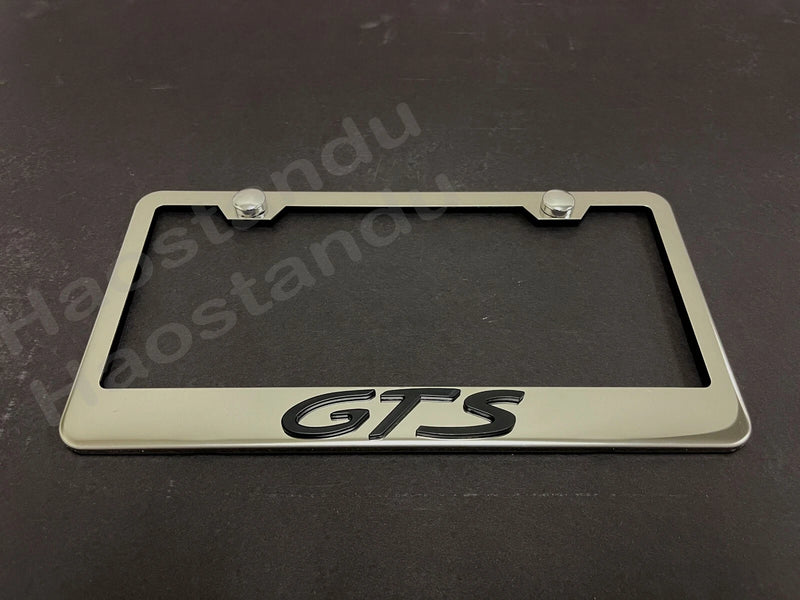 1x Black GTS 3D Emblem STAINLESS STEEL Chrome License Plate Frame RUSTFREE+S.Cap
