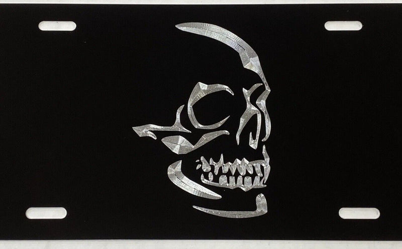 Real Engraved Aluminum Skull Car Tag Diamond Etched Black Metal License Plate