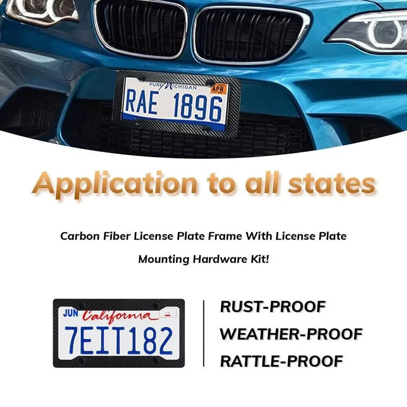 2x Black Car Carbon Fiber License Plate Frame Cover Front & Rear Universal USA