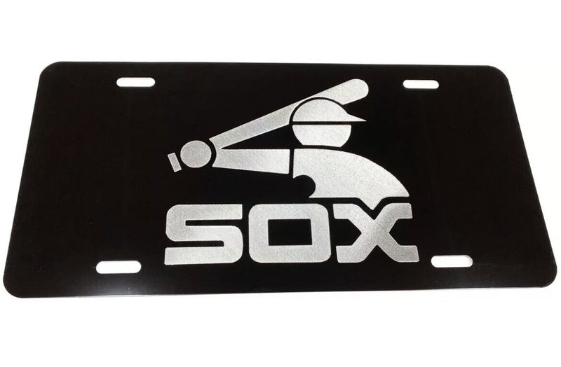 CHICAGO WHITE SOX BATTER MAN Logo Car Tag Diamond Etched on Alum License Plate