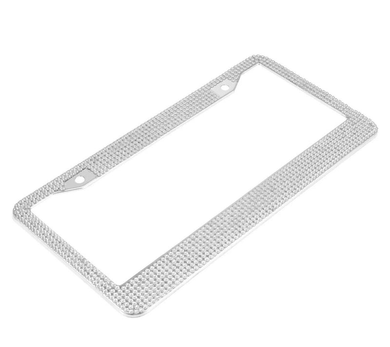 Bling License Plate Frame White Crystal Sparkling Rhinestone Car SUV Front Rear
