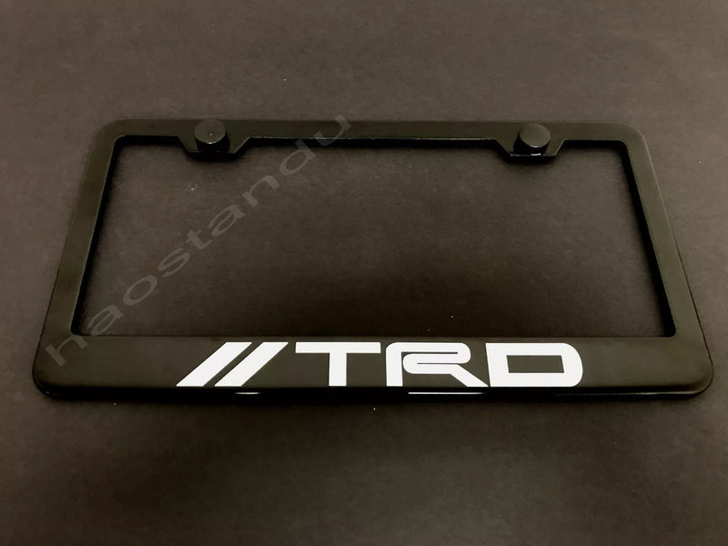 1x TRD style BLACK Stainless Metal License Plate Frame + Screw Caps (Style A)