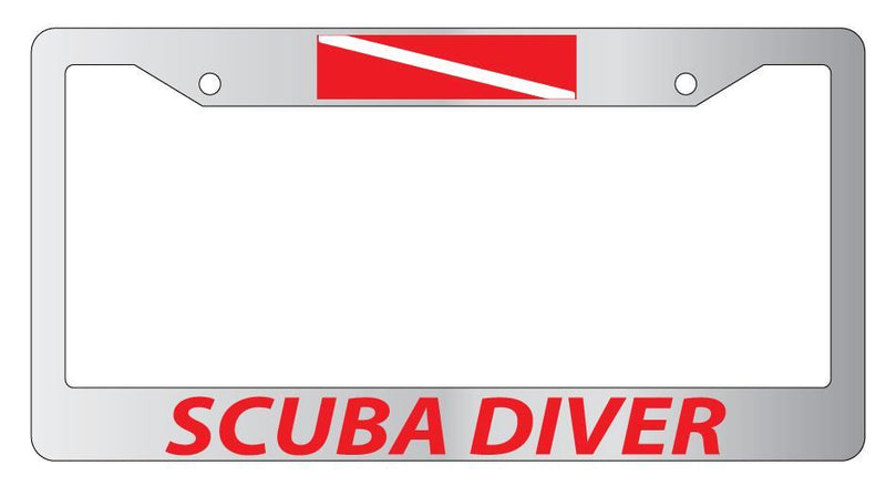 Chrome License Plate Frame SCUBA DIVER (RED) w/FLAG Auto Accessory  Mod-GRAPH9856236-4368