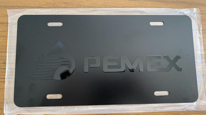 Pemex Mexico Gas Station Gloss Black Aluminum License Plate Tag
