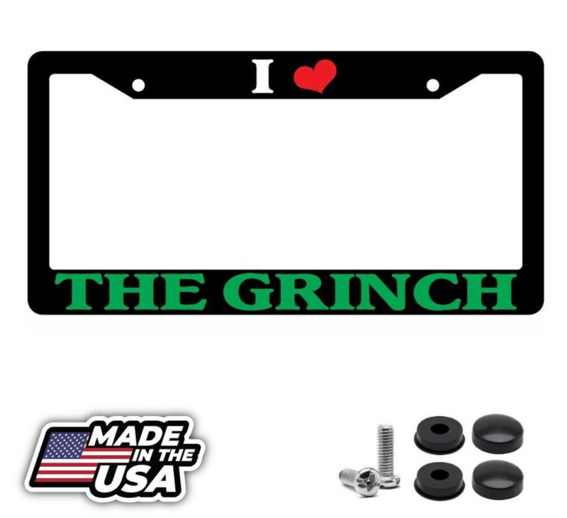 Black License Plate Frame I Heart The Grinch Green Auto Accessory 821