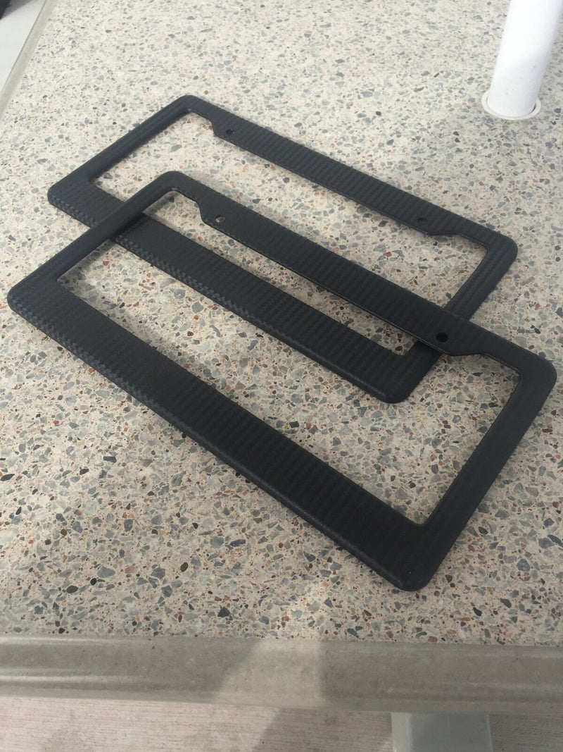 2 x JDM Black Carbon Fiber Look License Plate Frame Cover Front Rear US Size