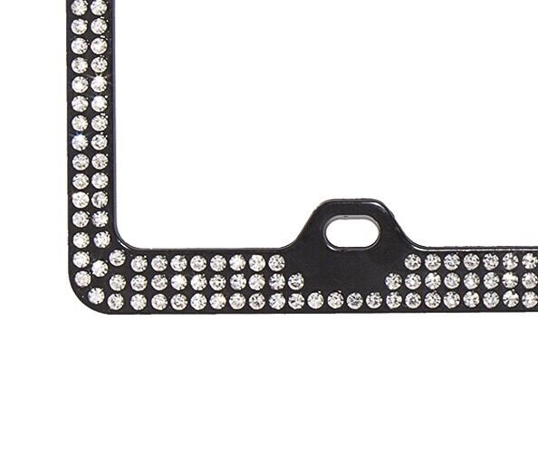 3Row Inset Crystal Rhinestone on Black License Plate Frame w/ Swarovski Elements