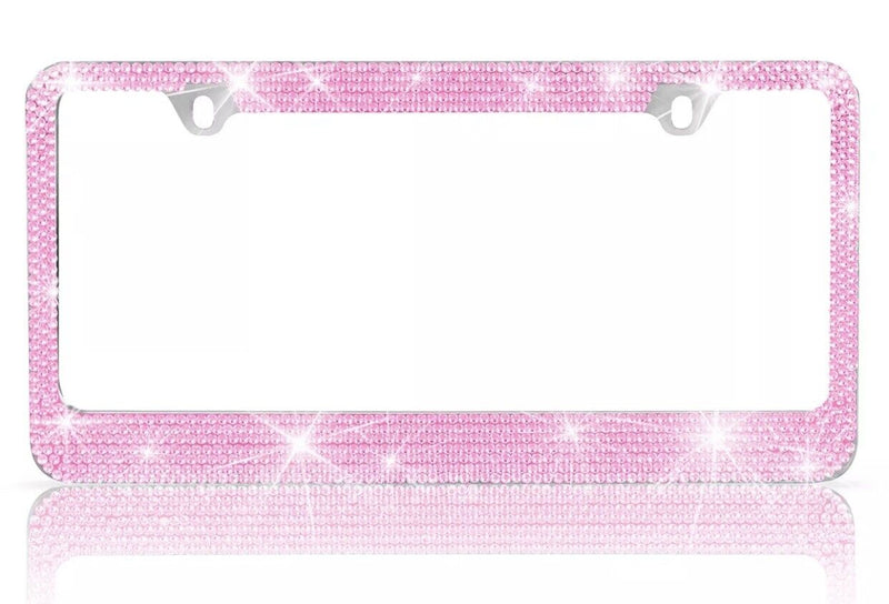 Heavy Duty Metal Pink Crystal Rhinestone Bling License Plate Frame