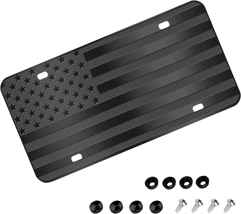 American Flag Embossed Stars and Stripes Aluminum License Plate Black/Matt Black