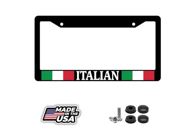 Black License Plate Frame ITALIAN (flag) Auto Accessory 1489