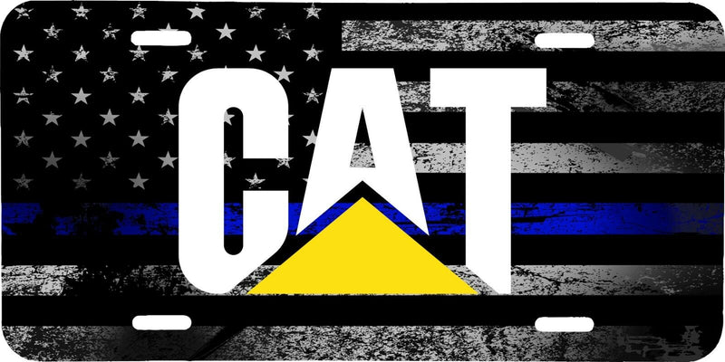 CAT CATERPILLAR THIN BLUE  AMERICAN FLAG LICENSE PLATE TRACTOR TAG .040 GA