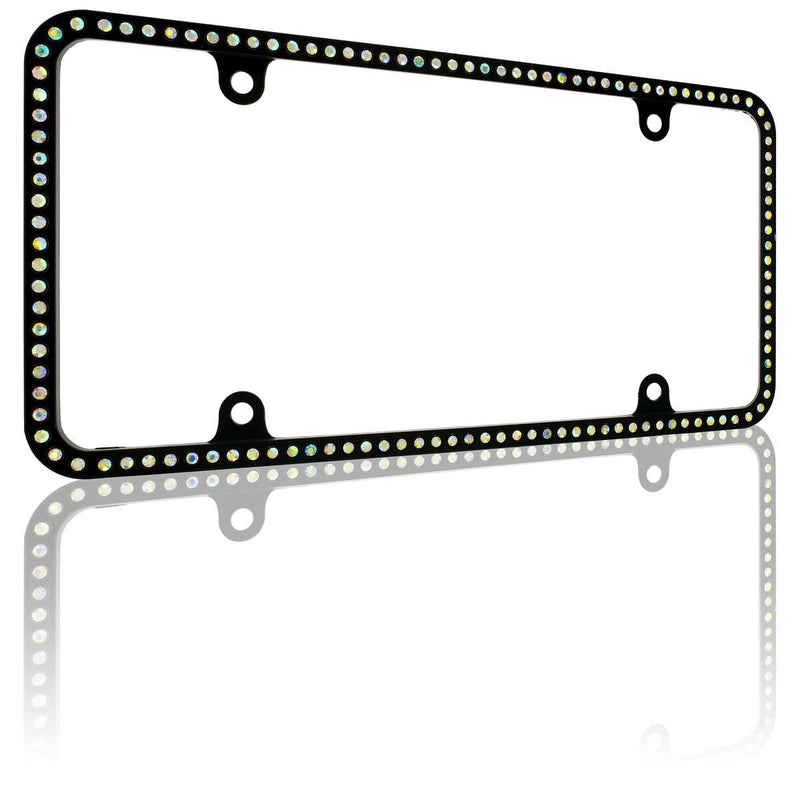 Swarovski AB Crystal Bling Slim license plate frame Inlay Black Frame