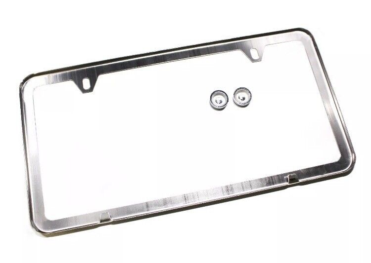 2PCS SLIM CHROME STAINLESS STEEL LICENSE PLATE FRAME SCREW CAP /SLIM 2 HOLE CF-2