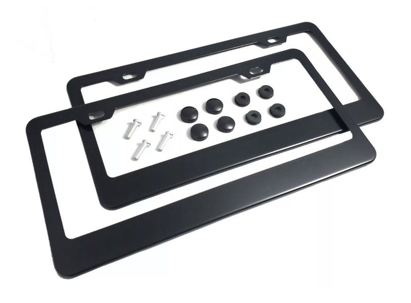 2pcs license plate frames metal stainless steel holder screw caps tag coverblack