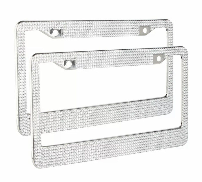 Pack of 2 Bling Metal License Plate Frame Sparkling Glitter Crystal Diamond